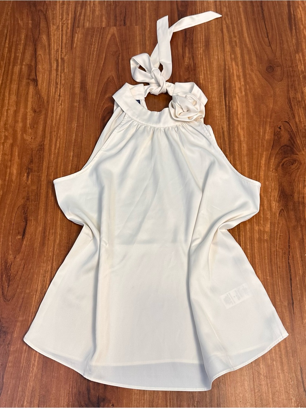 Sleeveless Cream Halter Camisole with Neck Tie and Rosette